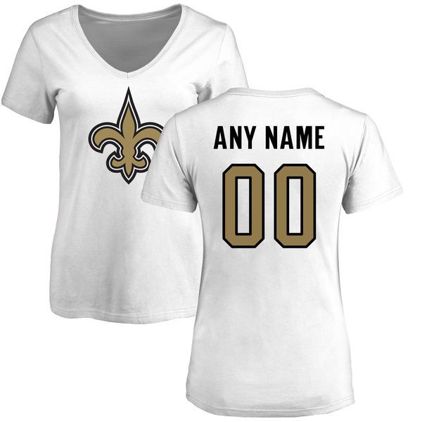 Women New Orleans Saints NFL Pro Line White Custom Name and Number Logo Slim Fit T-Shirt